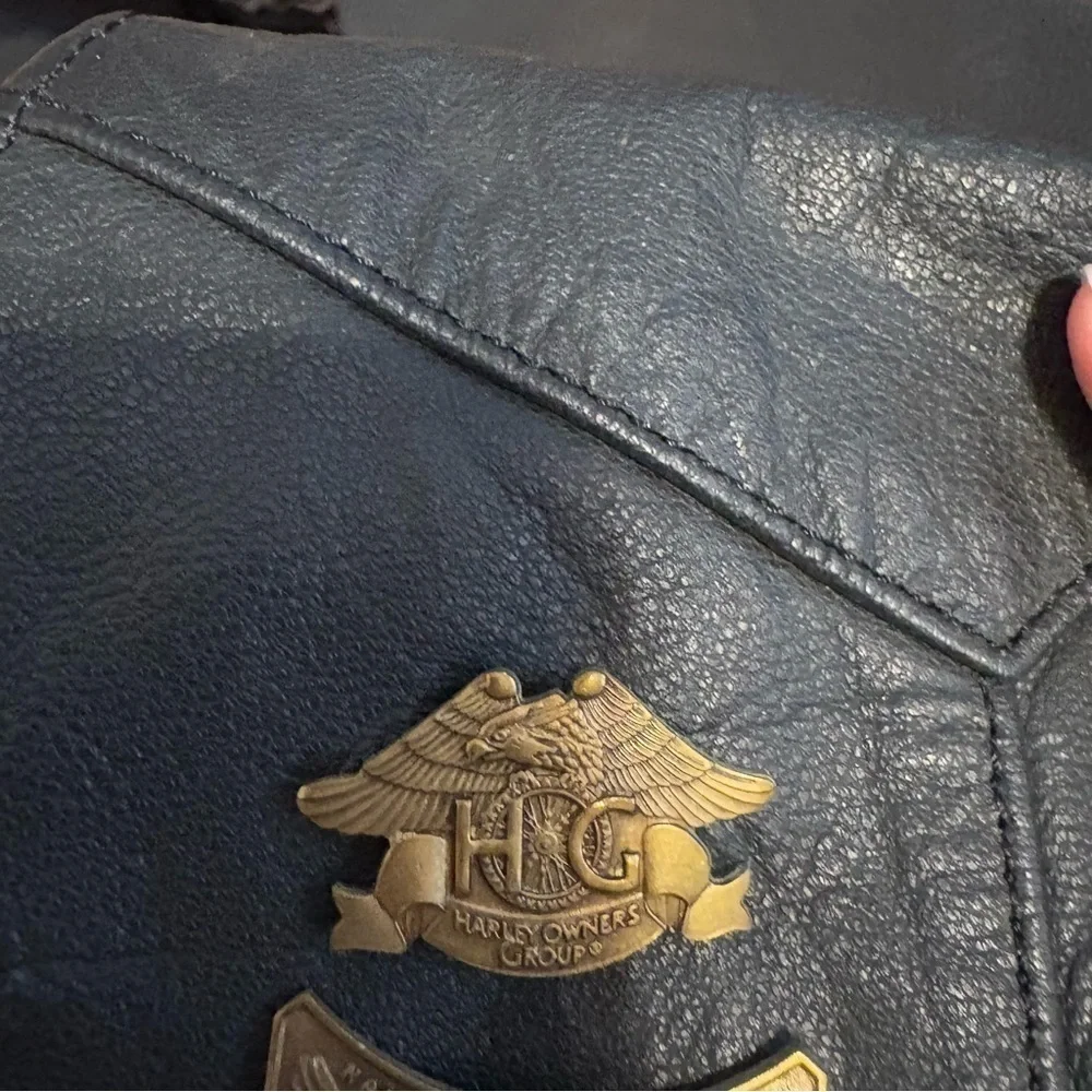 Vintage First Genuine Leather Vest Sz 50 Biker Harley Davidson Pin Hog Owner